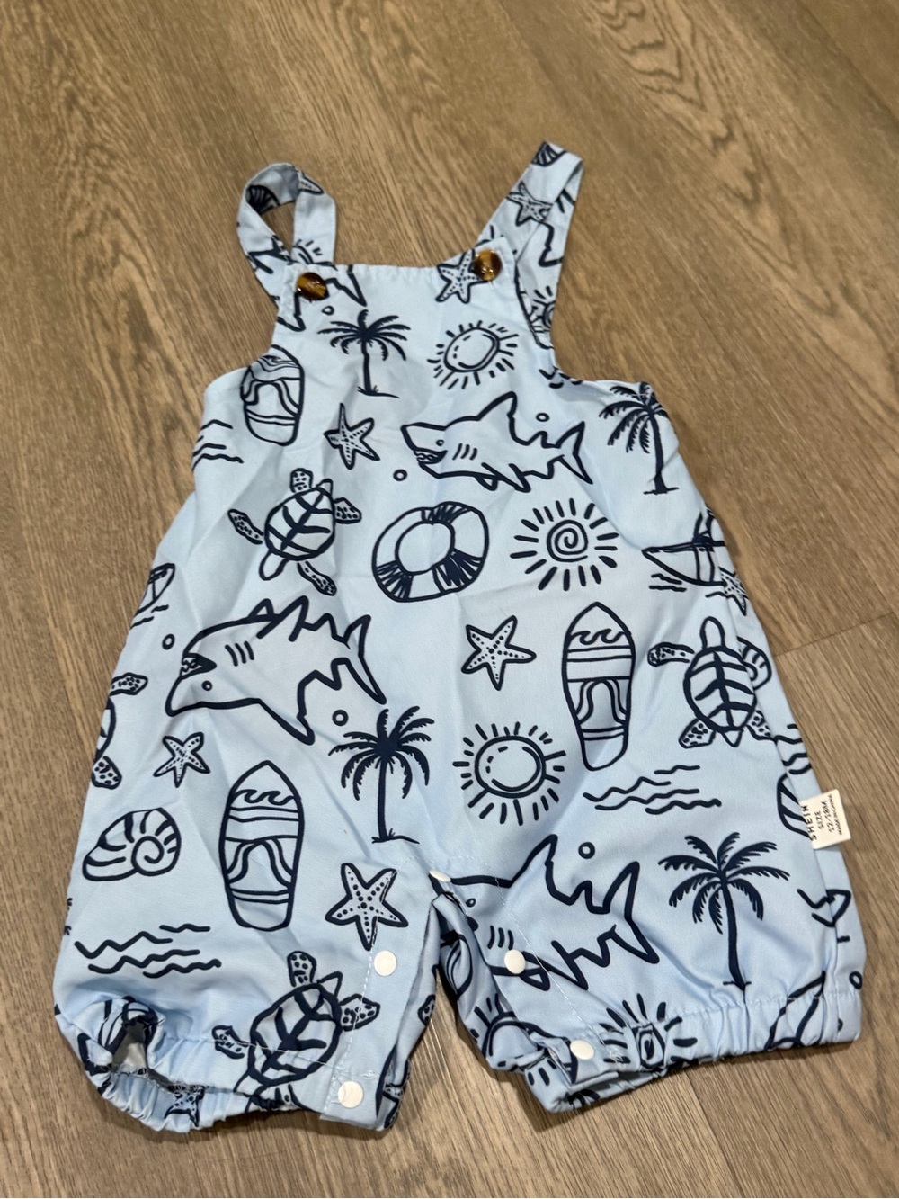 Shein Light Blue Infant Sea Beach Theme Overall Romper 12-18 Months